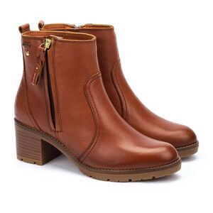 Pikolinos Llanes Brandy Zip Calfskin Leather Ankle Boots Cognac Brown 8.5 9